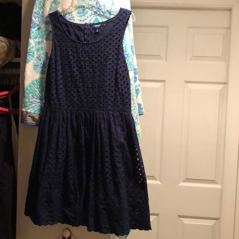 Navy Eyelet Dress